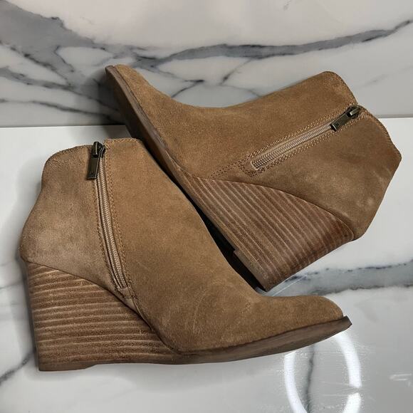 Lucky Brand | Women's Tan Suede Zip Round Toe Wedge Heel Yakeena Boot Sz 9 - Picture 5 of 7